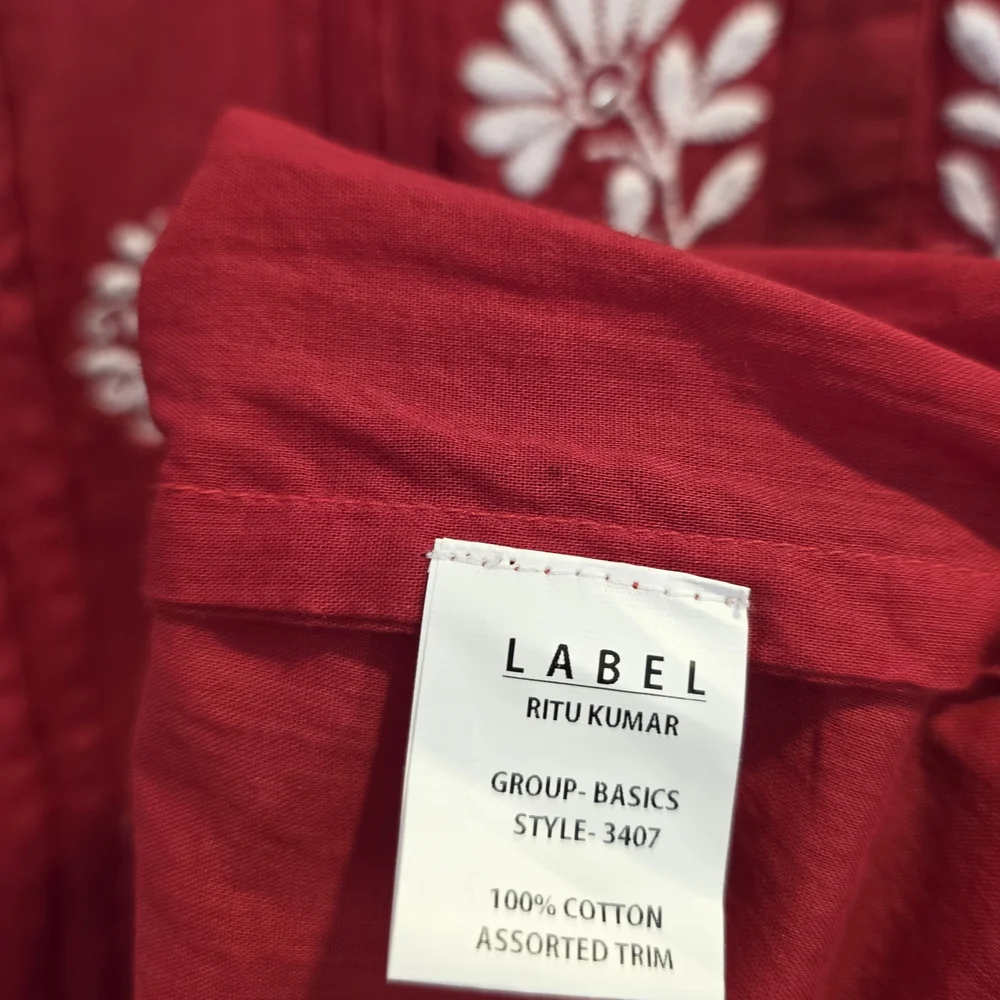 Boho Festival Top Red Embroidered 100% Cotton Tunic Kurta Ethnic Rita Kumar S/M - Picture 5 of 8